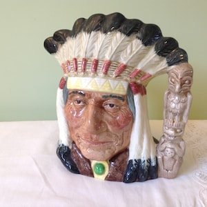Doulton North American Indian with totem porcelain pitcher - mug - collection - history - collection - figure // Made in England