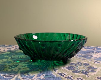 Anchor Hocking Boogie Burple Dish Emerald Green Glass Service Plate - Vanity Trinket Dish - Pressed Glass // Made in the USA