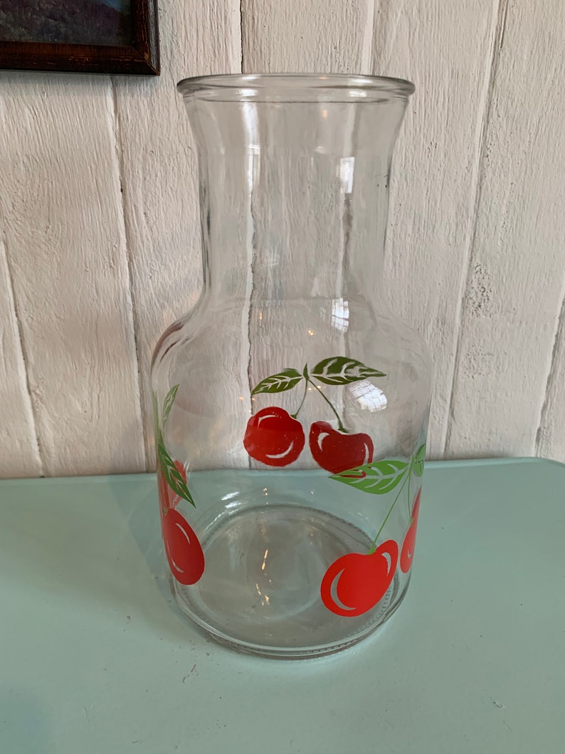 Vintage KIG Indonesia cherry pattern pitcher juice glass glass juice pitcher fruit punch summer gift // Made in Indonesia image 4