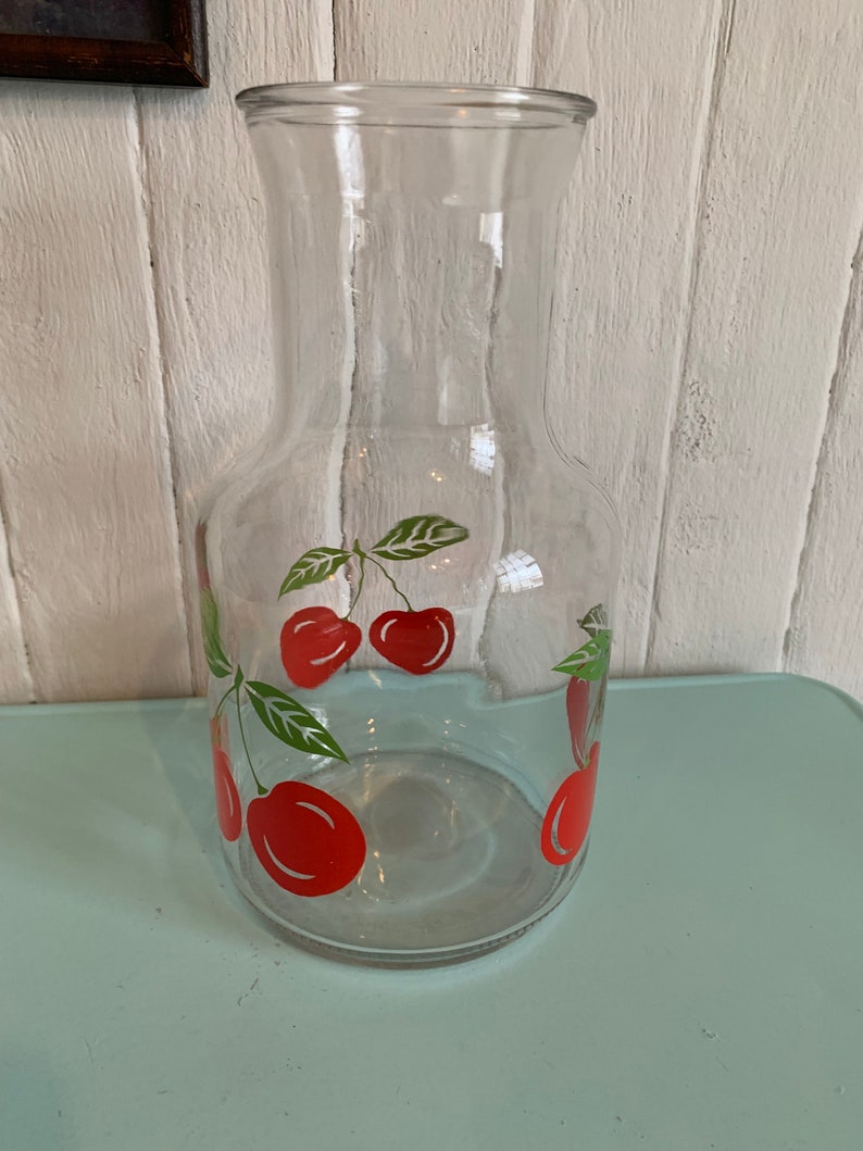 Vintage KIG Indonesia cherry pattern pitcher juice glass glass juice pitcher fruit punch summer gift // Made in Indonesia image 2