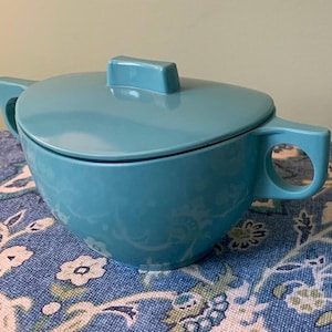Melmac turquoise sugar pot dinnerware - sucrier - melamine - vintage blue - kitchen - coffee time - accessory // Fabriqué au Canada