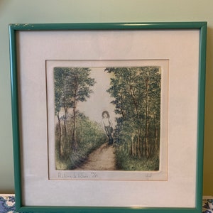 VTG Gil signed artist frame serigraphy Back to school numbered 55/80 frame - children room decor - drawing artist - metal framed image