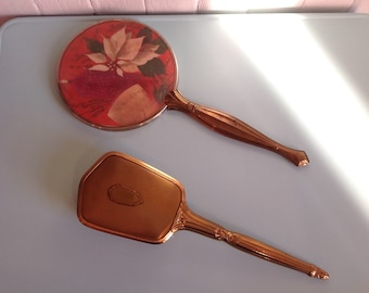 VTG hair brush & hand mirror kit - hairdresser - vanity kit - gold - bride present - gift - beauty kit - shabby chic - vintage - marriage