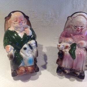 Retirement fund piggy bank - grandparents in rocking chairs - porcelain - vintage ceramic &quot;Pension Fund&quot; piggy banks - Grandparents