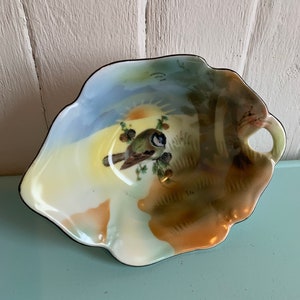 Prov Saxe ES Germany sparrow bird pattern porcelain dish - bird lover - hand painted dish - trinket dish collector // Made in Germany