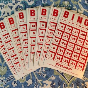 Vintage cardboard bingo card set - DIY project - Pressman card - ephemera - scrapbooking supplies furniture // Fabriquées aux États-Unis
