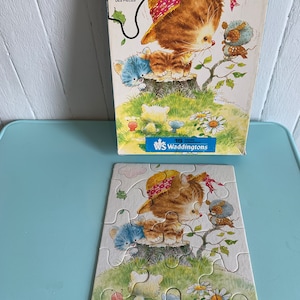 VTG cardboard puzzle Cute and Cuddlies - Petits Mignons - kittens with owl - 3 years gift - childhood souvenir - baby shower - Giordano