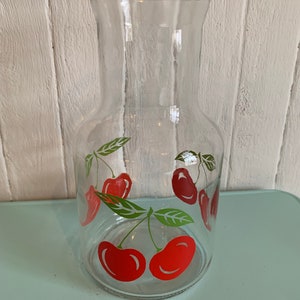 Vintage KIG Indonesia cherry pattern pitcher juice glass glass juice pitcher fruit punch summer gift // Made in Indonesia image 3