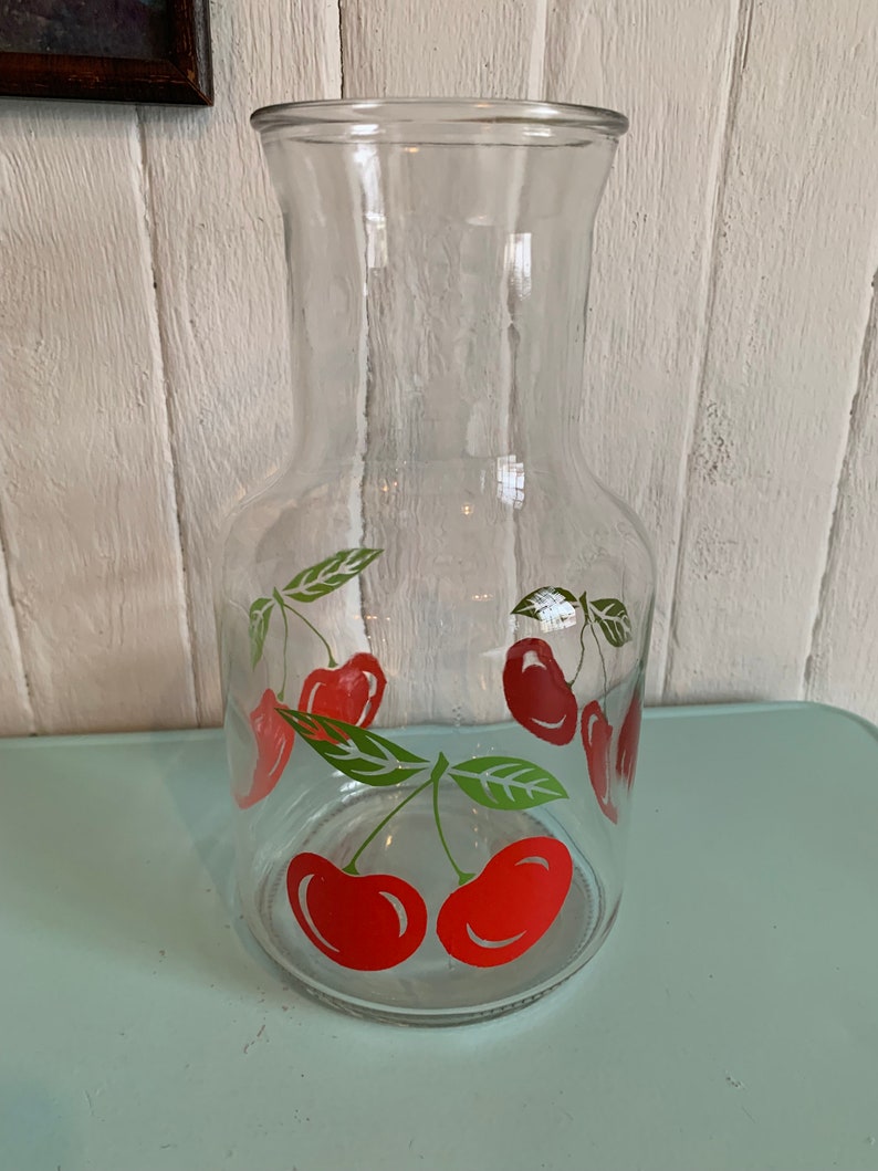 Vintage KIG Indonesia cherry pattern pitcher juice glass glass juice pitcher fruit punch summer gift // Made in Indonesia image 3