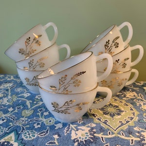 Taza de té de vidrio leche Federal Glass con patrón Golden Glory VTG - desayuno - hora del té - hora del café - desayuno // Fabricada en EE. UU.
