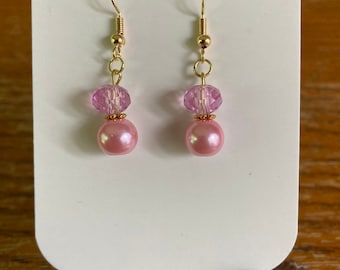 Rosa pärla/kristallörhängen