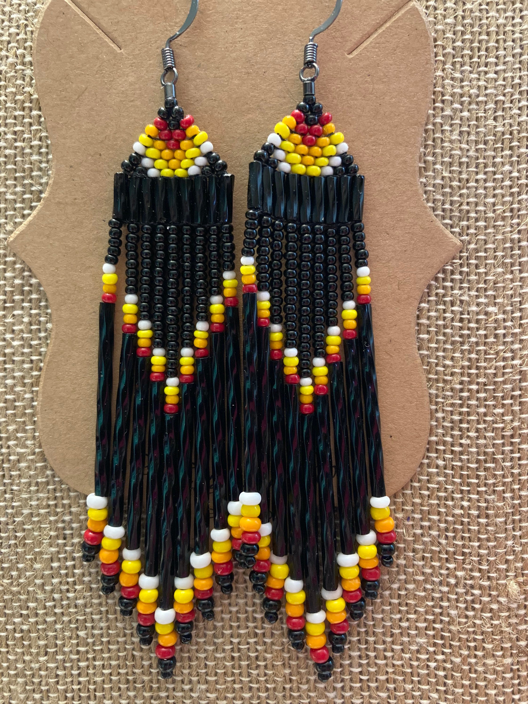 Black Twisted Bugle Bead Earrings Etsy