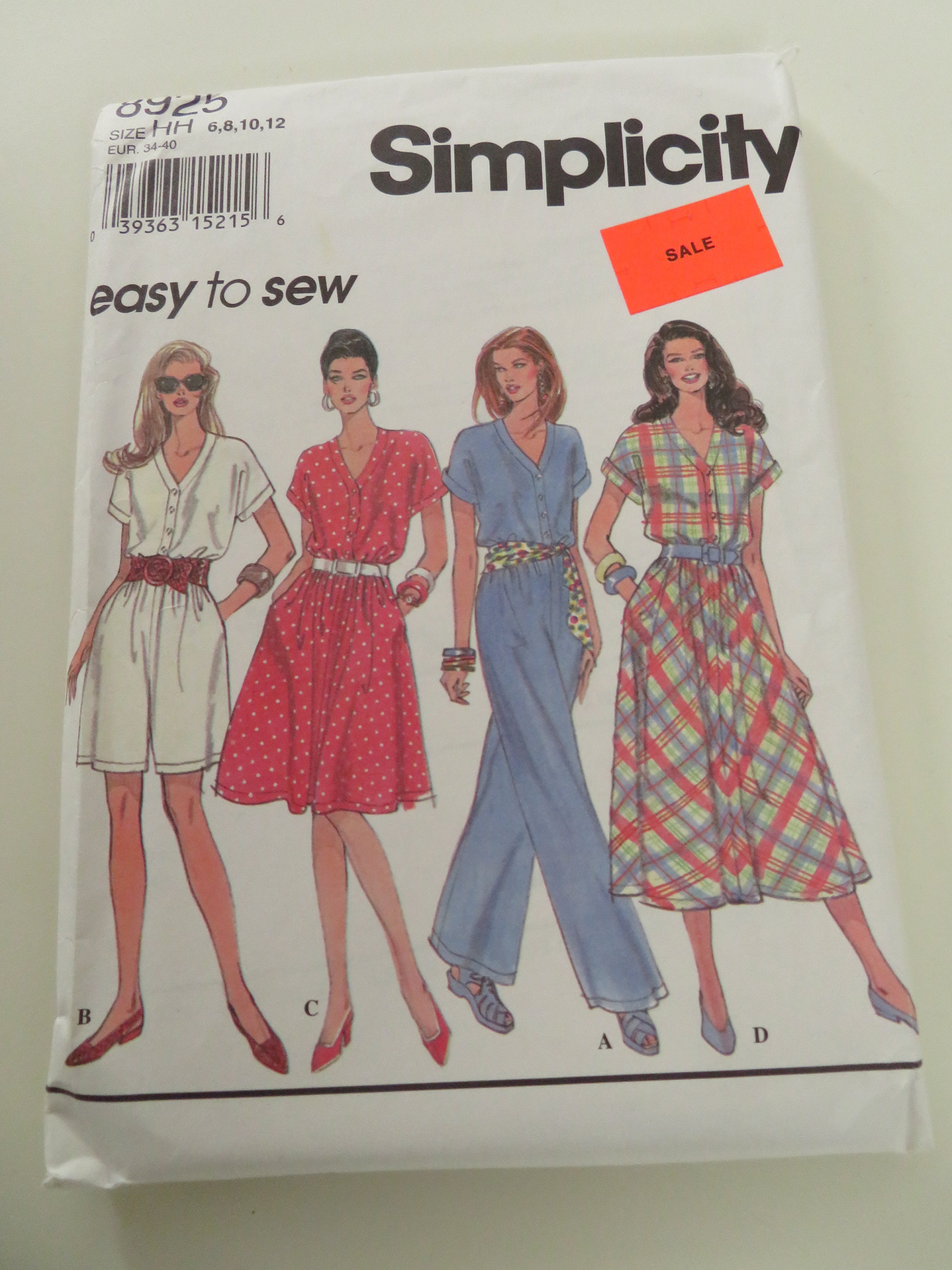 SIMPLICITY 8925 MISSES' SIZE 6-8 DRESS, TOPS, SKIRT SEWING