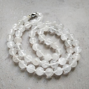 Clear quartz necklace 8mm clear quartz bead necklaces clear quartz jewelry Hand knotted long beaded necklaces Natural clear crystal necklace
