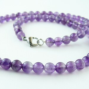 Amethyst necklace, 6mm genuine amethyst bead necklace, February birthstone jewelry gift, Purple necklace,  Long necklace, Violet gemstone