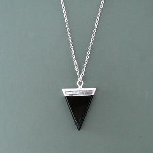 Black Onyx necklace black onyx triangle pendant Silver Charm choker Gemstone Jewelry Black Agate crystal point necklace for men necklace