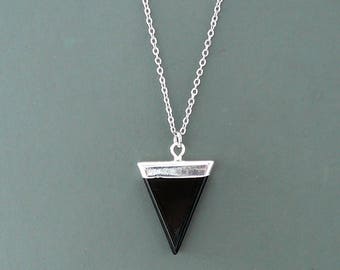Black Onyx necklace black onyx triangle pendant Silver Charm choker Gemstone Jewelry Black Agate crystal point necklace for men necklace