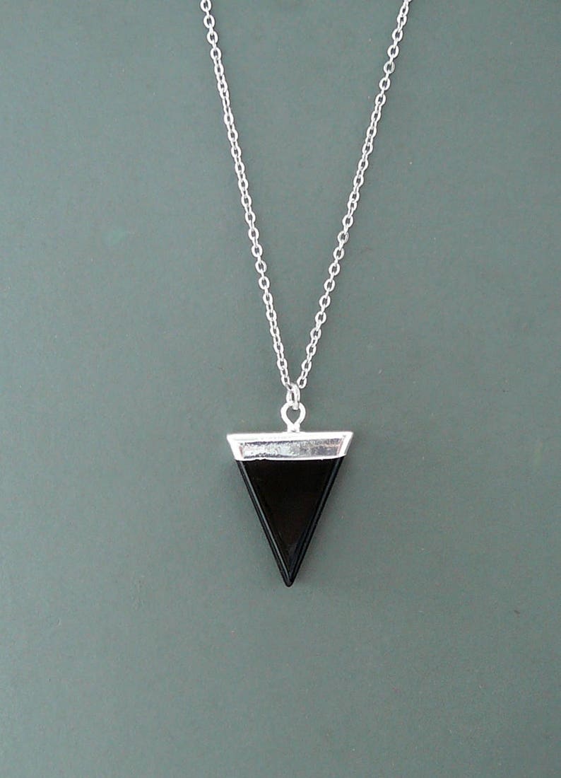 Black Onyx necklace black onyx triangle pendant Silver Charm choker Gemstone Jewelry Black Agate crystal point necklace for men necklace