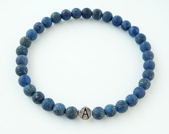 Lapis Lazuli Bracelet, Personalized Bracelet for Men Women, Letters Blue Bead Bracelets, Initial Jewelry, Matte Lapis Lazuli Bracelet Gift