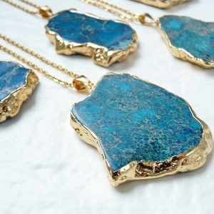 Blue Regalite Necklace, Sea Sediment Jasper Necklace, Large Blue Stone Gold Necklace, Jasper Pendant, Imperial Jasper Jewelry For Men Women