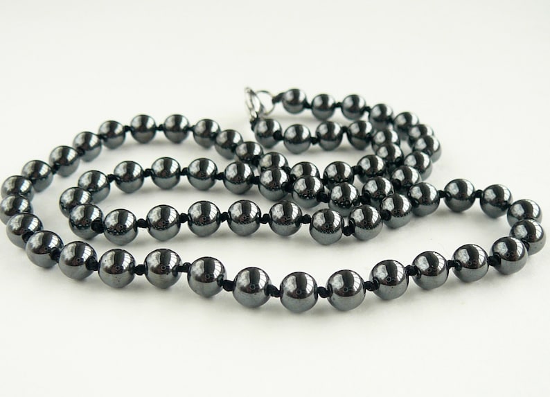 Hematite necklace 6mm hematite hand knotted bead necklaces for Etsy