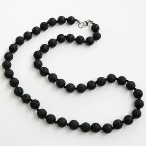Men's Black Lava Rock Bead Bracelet - Stainless Steel Lobster Claw Clasp, 9 Inch Adjustable, Stone Bead Design