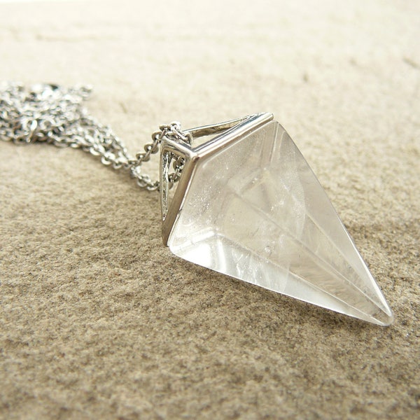 Clear Quartz Necklace, Quartz crystal pendant zodiac, Natural crystal pyramid  necklace, Clear Quartz April birthstone Aries necklaces gift