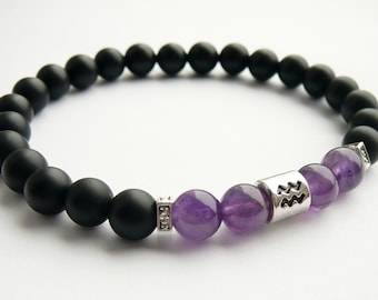 Aquarius bracelet Zodiac bracelet for mens womens Astrology gift February birthstone bracelet Aquarius birthstone jewelry Amethyst bracelet