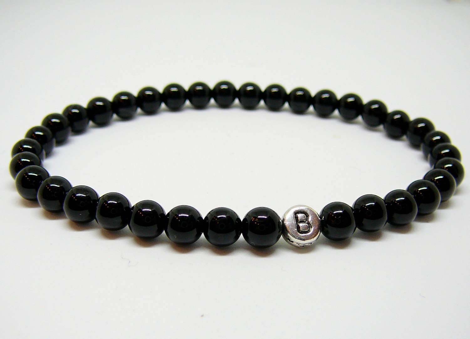 Armband mit Buchstaben personalisiert Onyx Perlenarmbänder Partnerarmbänder 2 Stück schwarz 