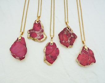 Collar de jaspe rojo, colgante de regalita roja, colgante de jaspe imperial dorado, collar largo para hombre, regalo para mujer, joyería de jaspe