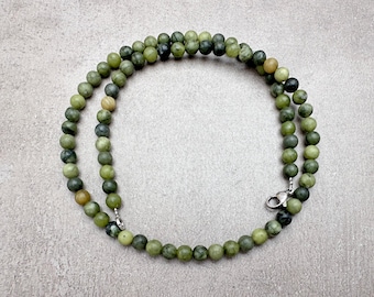 Collar de jade nefrita verde natural, collar de cuentas de 6 mm, collar minimalista de piedras preciosas, gargantilla para hombres y mujeres