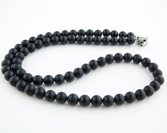 Mens necklace, Black onyx necklace for men, 6mm matte black onyx bead necklaces, Boyfriend gift idea, Black bead choker mens, Long necklace