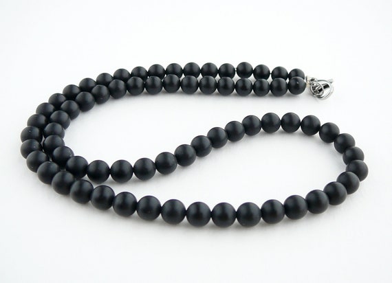 Mens necklace, Black onyx necklace for men, 6mm matte black onyx bead necklaces, Boyfriend gift idea, Black bead choker mens, Long necklace