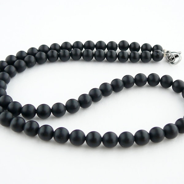 Collier homme, Collier onyx noir pour homme, Colliers perles onyx noir mat 6mm, Idée cadeau copain, Choker perle noir homme, Collier long