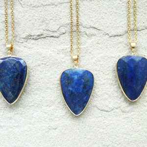 Lapis Lazuli necklace for women Blue gemstone necklaces Gold lapis lazuli jewelry Large natural lapis lazuli pendant Gift for her Blue stone