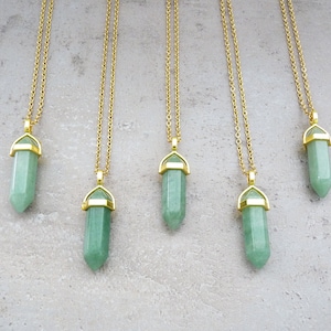Aventurine Necklace Gold Natural Green Aventurine Pendant Necklace for Man for Women Crystal Point Necklace Healing Energy Necklace Mens