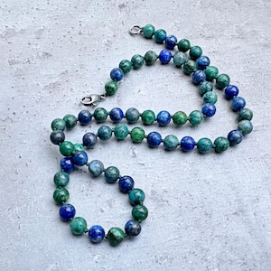 Chrysocolla Lapis Lazuli Halsband, Blågrönt Ädelstenspärlhalsband, Naturstensmycken, Handknuten