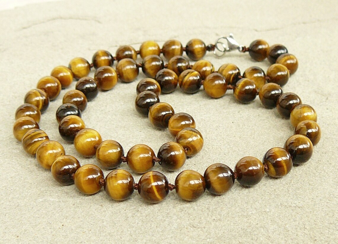 Tiger Eye necklace Mens Beaded Necklace 8mm Tiger's Eye Etsy
