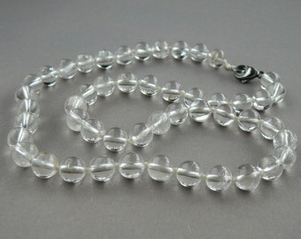 Clear quartz necklace 8mm clear quartz bead necklaces clear quartz jewelry Hand knotted long beaded necklaces Natural clear crystal necklace