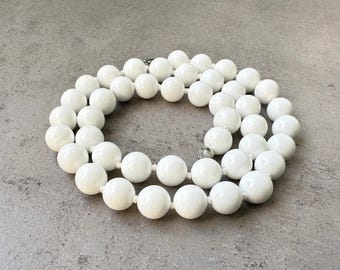 White Jade Necklace, 8mm Hand Knotted Necklace, White Beaded Necklace for Man & Women Gift, Gemstone Necklace, Natural White Jade Jewelry