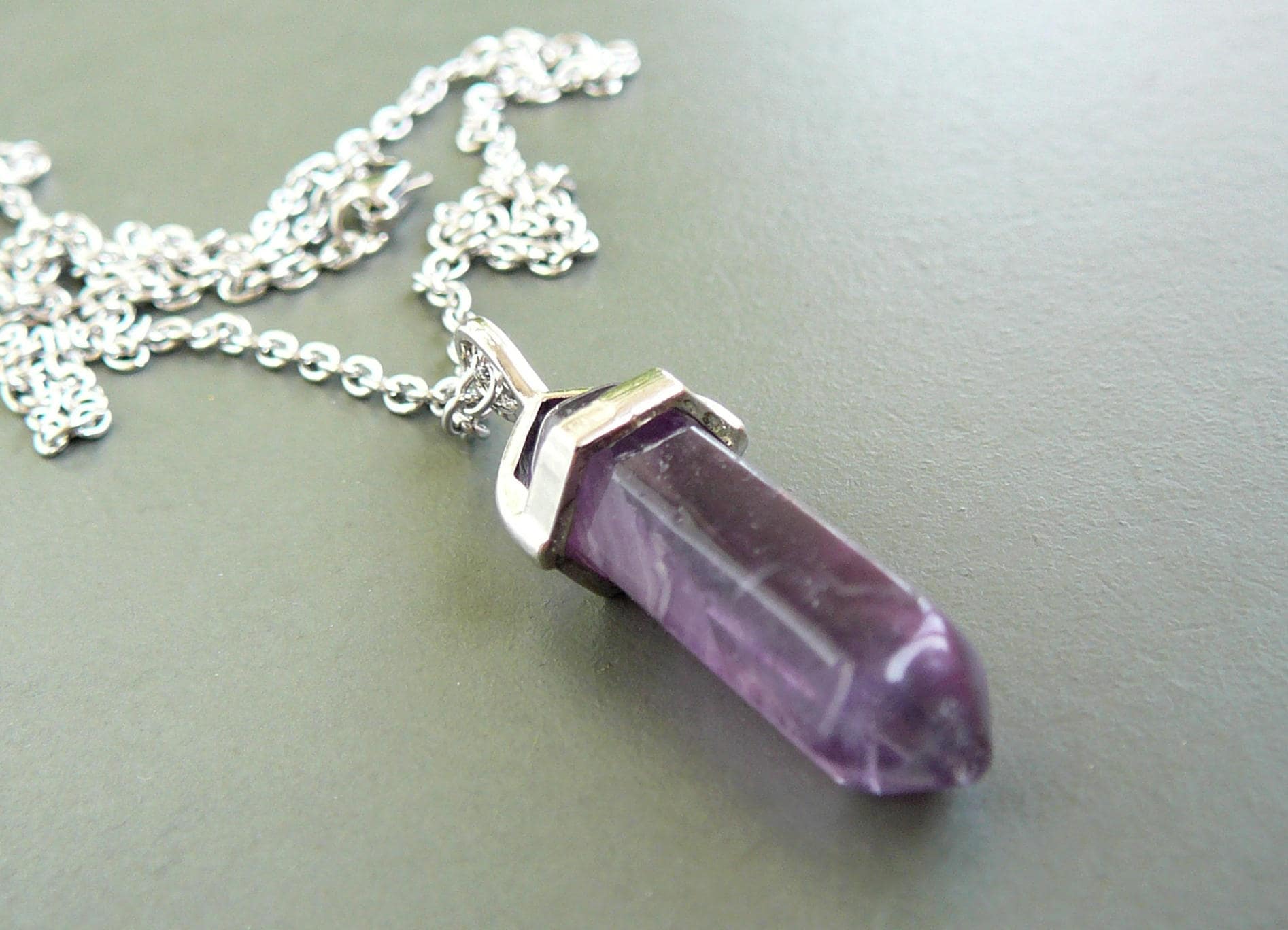 Amethyst Crystal Point Necklace Natural Purple Amethyst Pendant