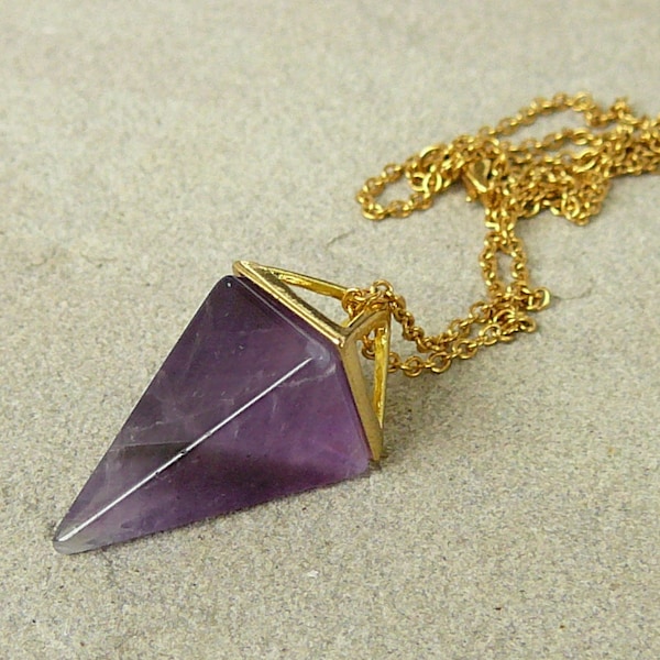 Collar de amatista Collar de oro de punta piramidal Collar de piedras preciosas Colgante de pirámide de triángulo de amatista natural para mujeres collar regalo para ella