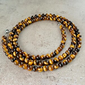 Tiger Eye Necklace, Mens Necklace, 6mm Natural Tiger Eye Bead Necklace, Boyfriend gift idea, Tigers bead choker mens, Long necklace for men