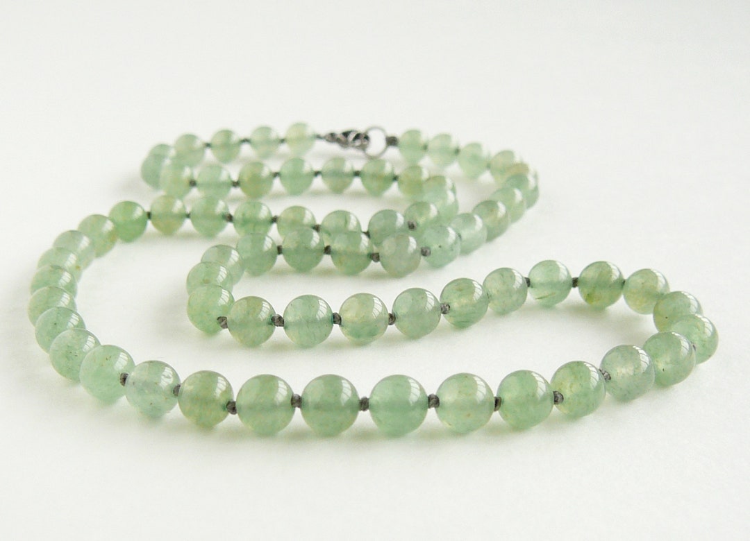 Green Aventurine Necklace 6mm Green Beaded Necklaces Hand Knotted