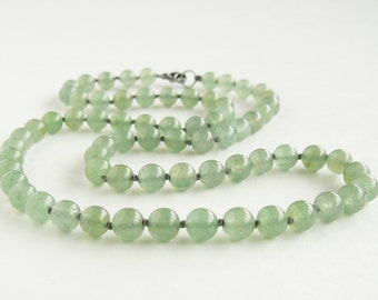 Collar de aventurina verde de 6 mm con cuentas verdes, collar de piedras preciosas anudadas a mano para mujer, regalo para hermana y mamá, joyería de aventurina verde.