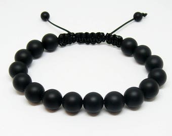 Bracelet en macramé de Shamballa bracelet pierres noires pour homme perles bracelet onyx noir mat bijoux protection bracelets cadeau homme pour lui