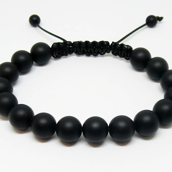 Bracelet en macramé de Shamballa bracelet pierres noires pour homme perles bracelet onyx noir mat bijoux protection bracelets cadeau homme pour lui
