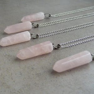 Rose quartz point necklace, Rose crystal, Rose quartz pendant, Natural crystal healing necklace, Rose quartz jewelry Silver pendant necklace
