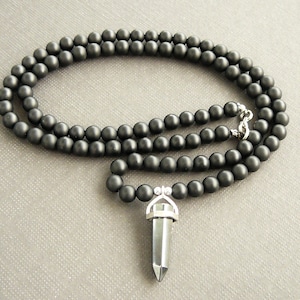 Black onyx necklace for mens 6mm matte black onyx bead necklaces for men hematite pendant jewelry for boyfriend gift idea necklace choker