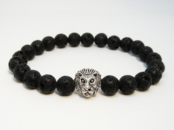Lowe Armband Fur Herren Schwarze Lava Armband Lavastein Etsy